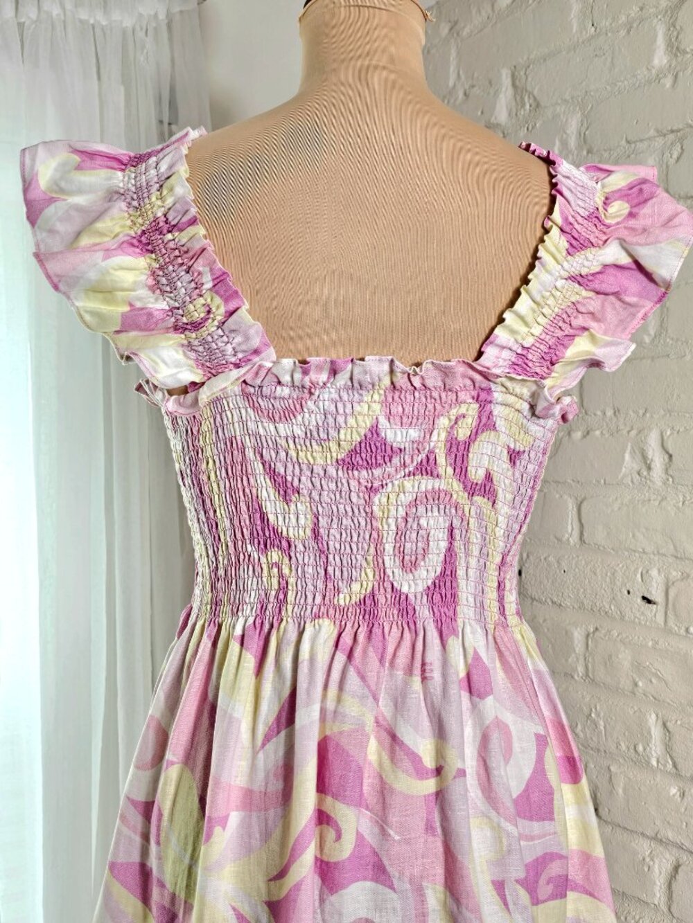 Hill House Ellie Nap Dress Pink Print Smocked Midi Dress Size M - Picture 8 of 10